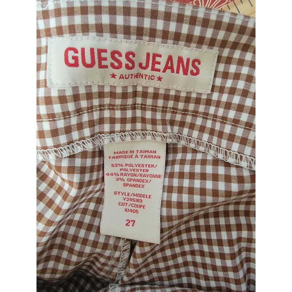 GUESS Jeans Gingham Check Bermuda Shorts Brown White Stretch 27
